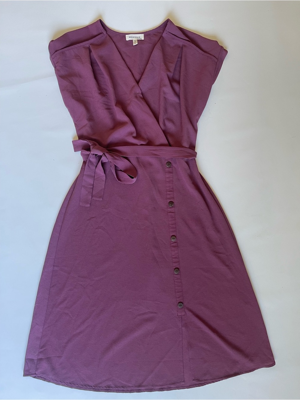 Monteau Mauve Wrap Midi Dress with Side Buttons